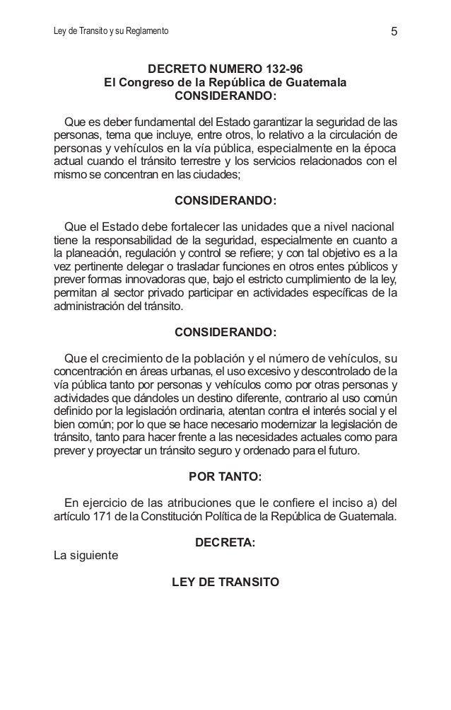 ley de transito decreto 132-96